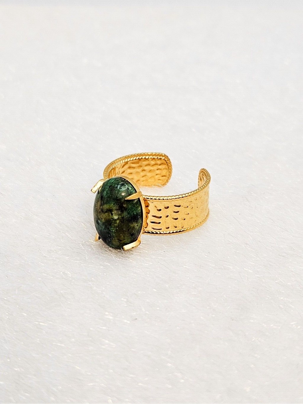 18K Gold Plated Rare African Turquoise Open Adjustable Ring, Stainless Steel.2