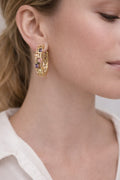 18K Gold Plated Brass Emerald Cut Hoop Earrings with Multi-Color CZ Stones0