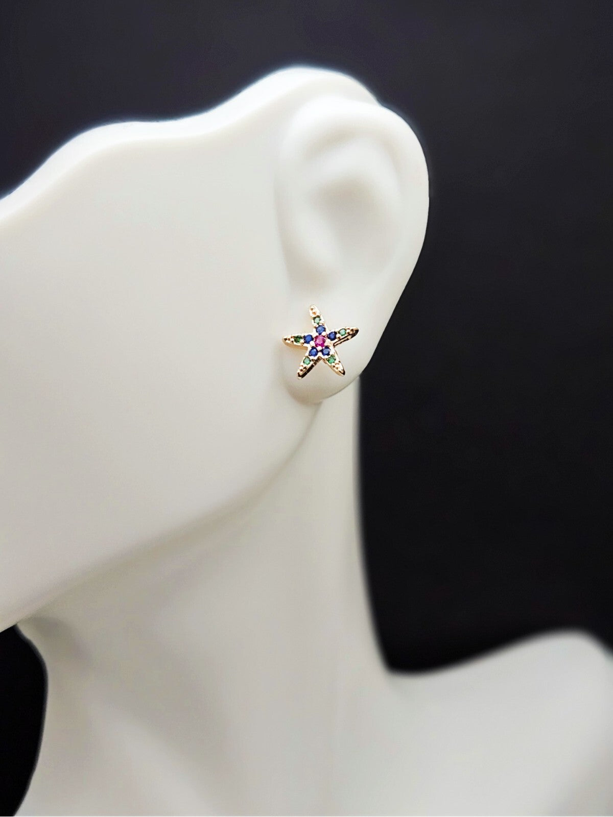 Starfish Stud Earrings, 18K Gold Plated Brass Studs, Multi-Color Stud Earrings4