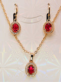 Necklace and Earring set 3 piece 18K Gold with Red and White Cubic Zirconias0
