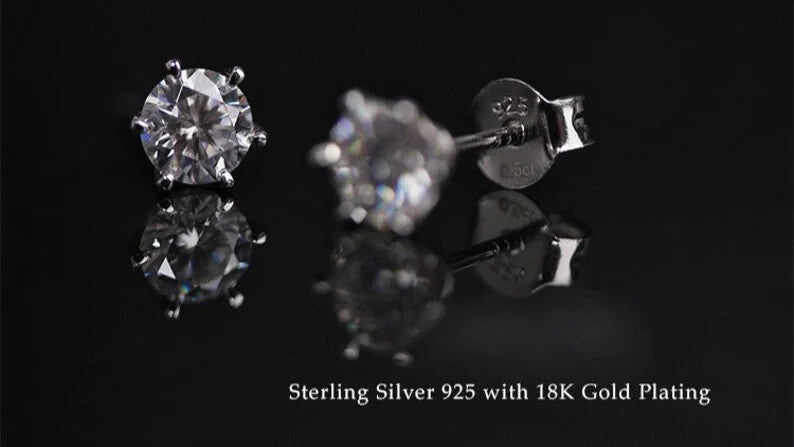 18k Gold Plated Sterling Silver Moissanite Solitaire Stud Earrings1