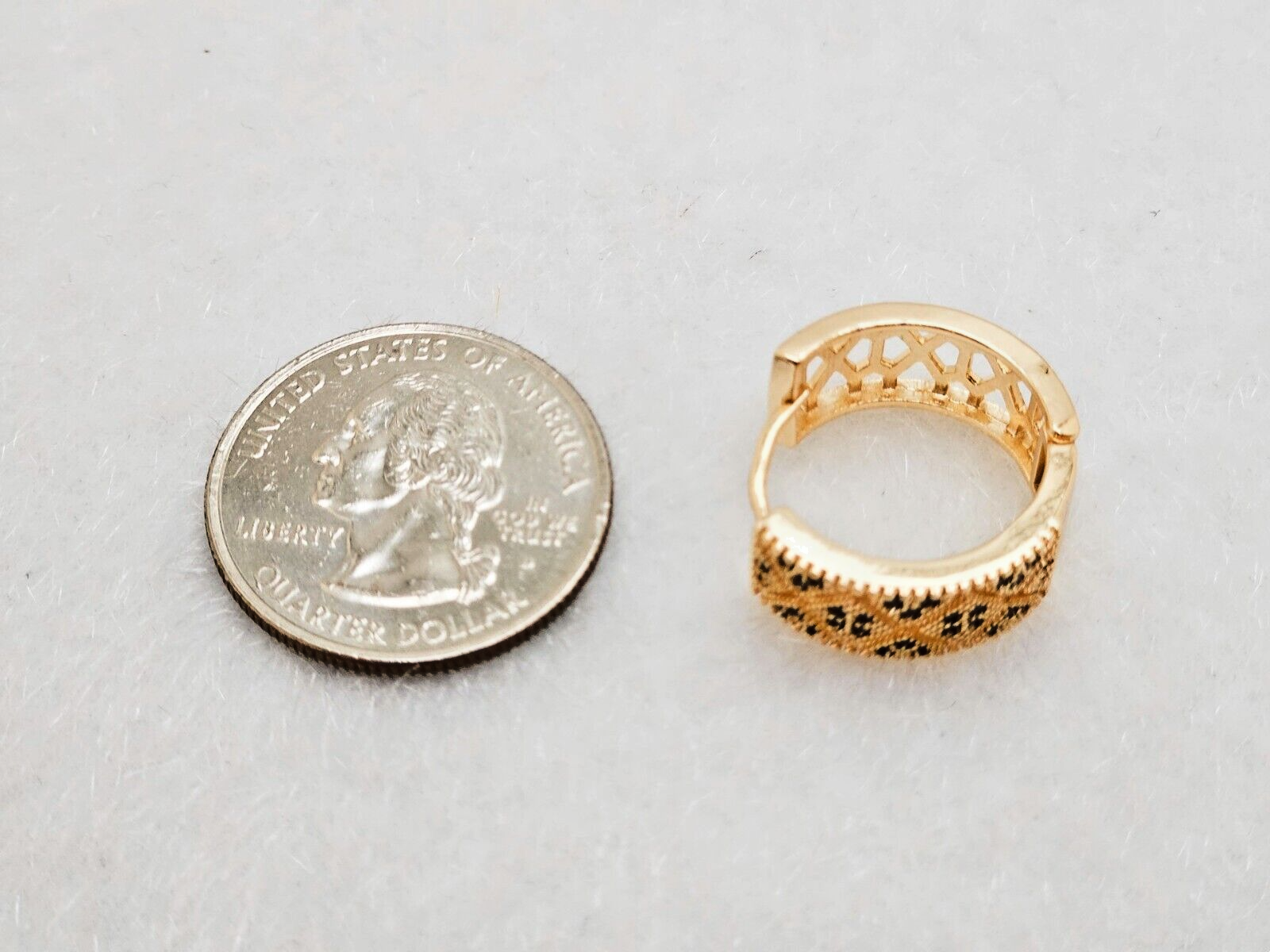 18K Gold Plated Design Hoop Earrings, with Black Cubic Zirconia3