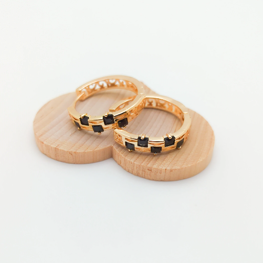18K Gold Plated Emerald Cut Hoop Earrings with Black Cubic Zirconia1