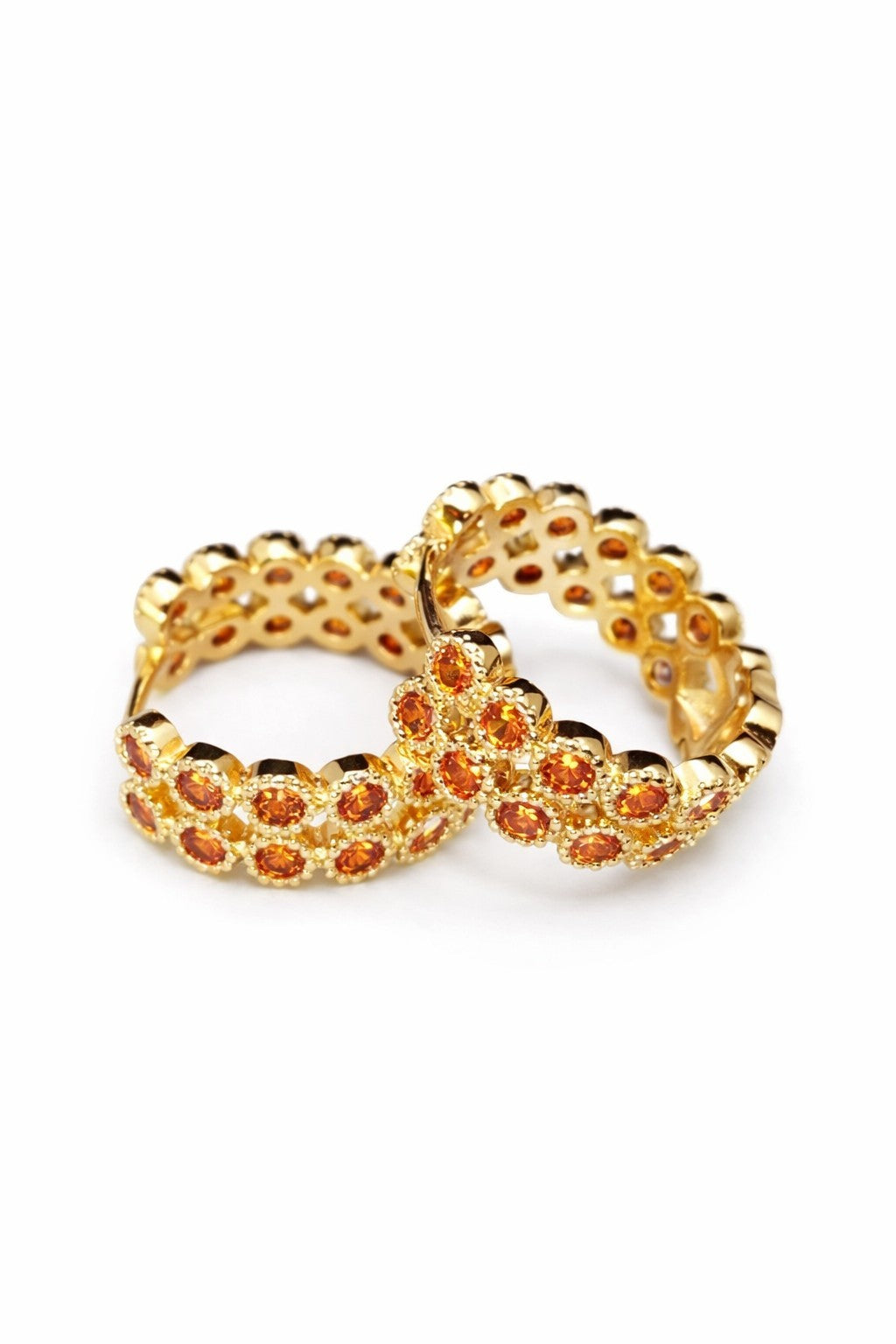 18K Gold Plated Brass Hoop Earrings Citrine Color Cubic Zirconia Stones2