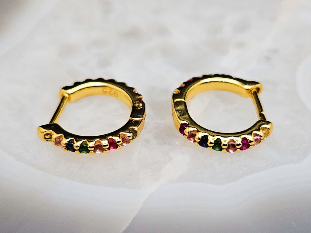 18k Gold Plated Cubic Zirconia Multicolor Huggie Hoop Earrings for Girls & Women3