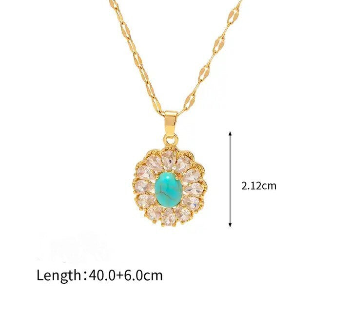 18K Gold Plated Oval Turquoise Pendant Necklace with Dazzling Cubic Zirconia7