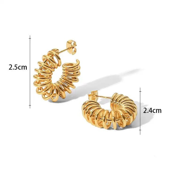 18K Gold Plated Spiral Wire C-Shaped Hoop Earring, Stainless Steel Jewelry6