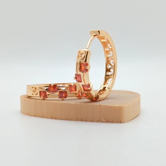 18K Gold Plated Brass Hoop Earrings with Vibrant Citrine Color Cubic Zirconia1