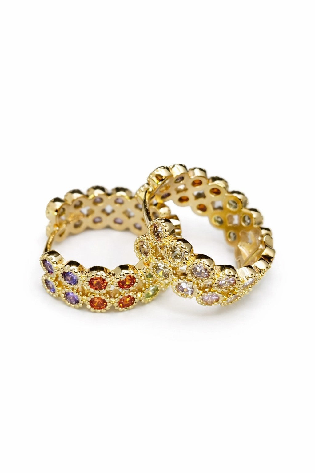 18K Gold Hoop Design Earrings Multi-Color Cubic Zirconia for Women1