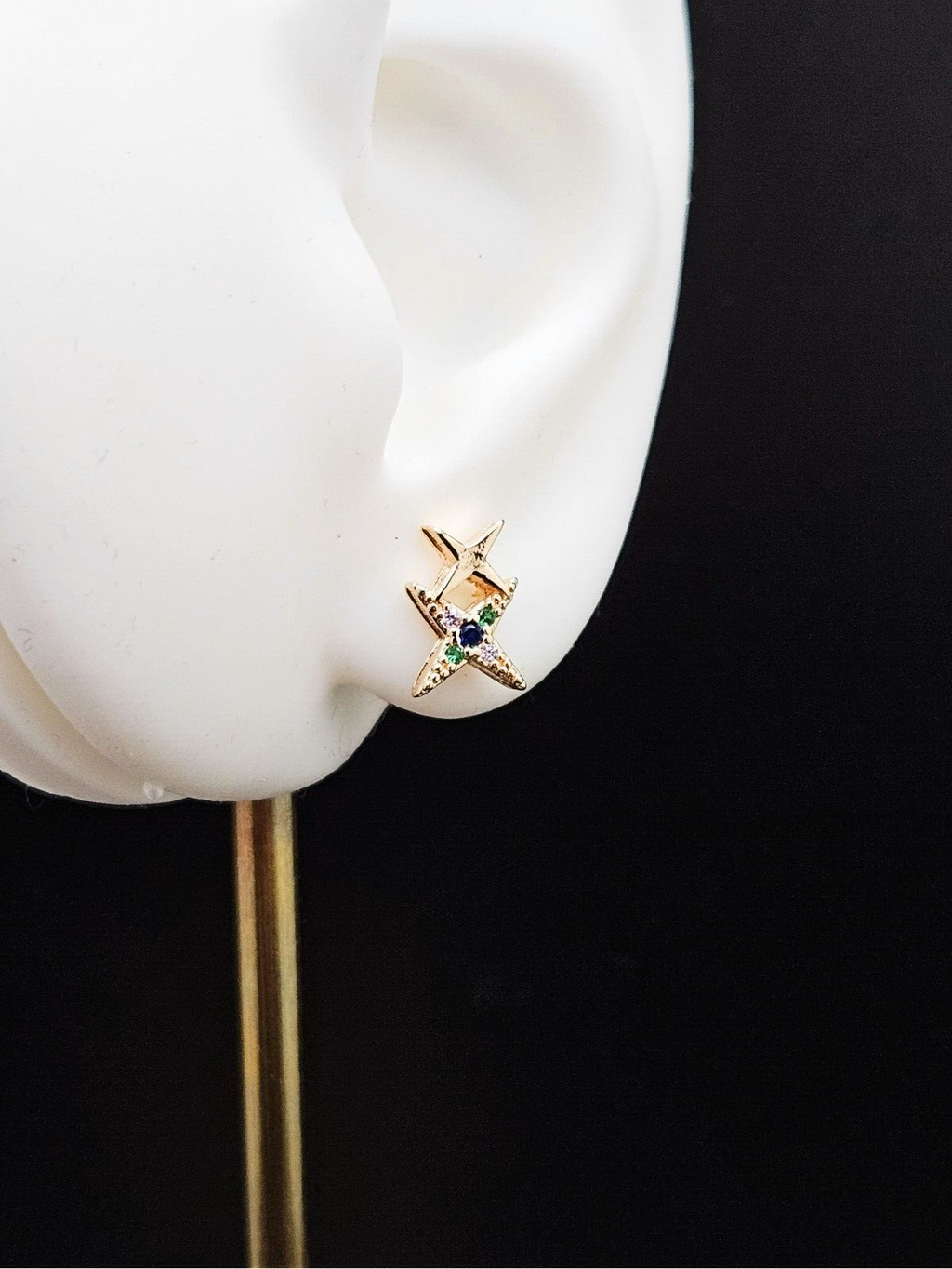 18K Gold Plated Star Stud Earrings, Double Star Stud, Multi-color  Stud Earrings1