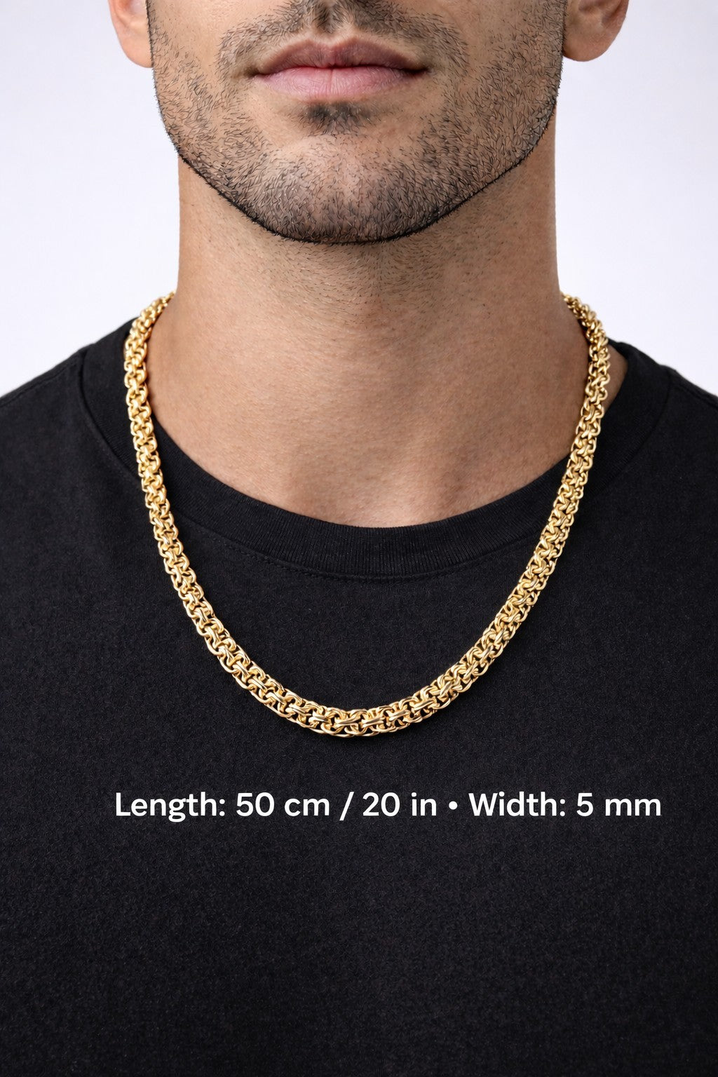 Men’s 18K Gold Plated Dual Link Twist Chain Necklace — 5mm × 50cm4
