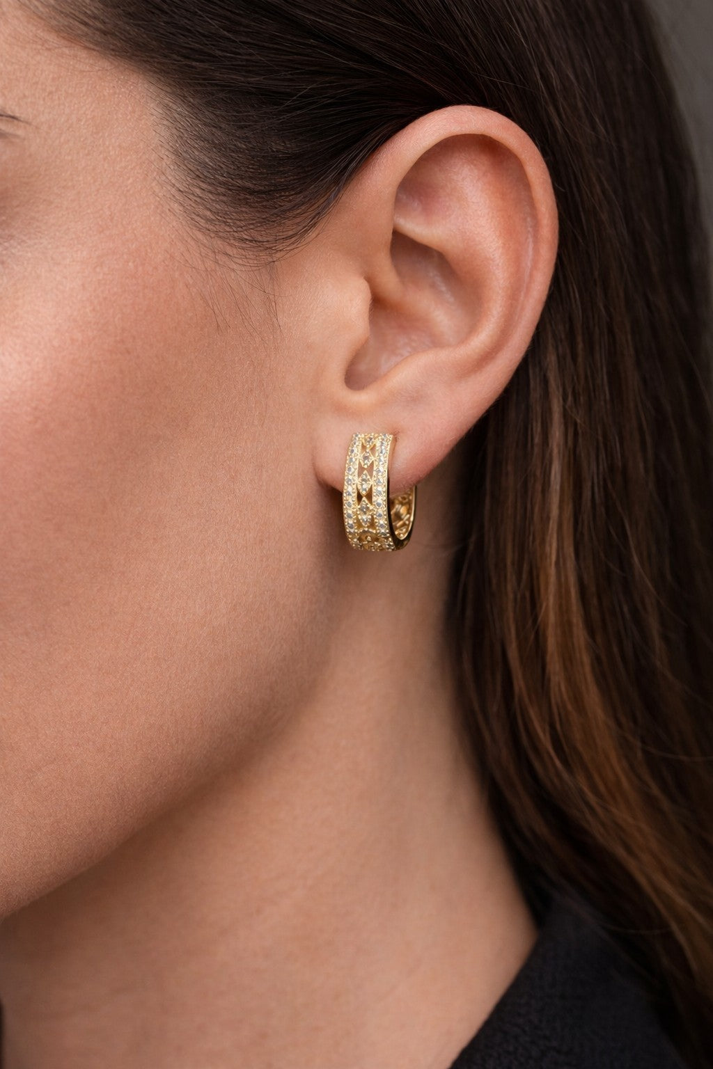 18K Gold Hoop U Shaped Earrings Cubic Zirconia0