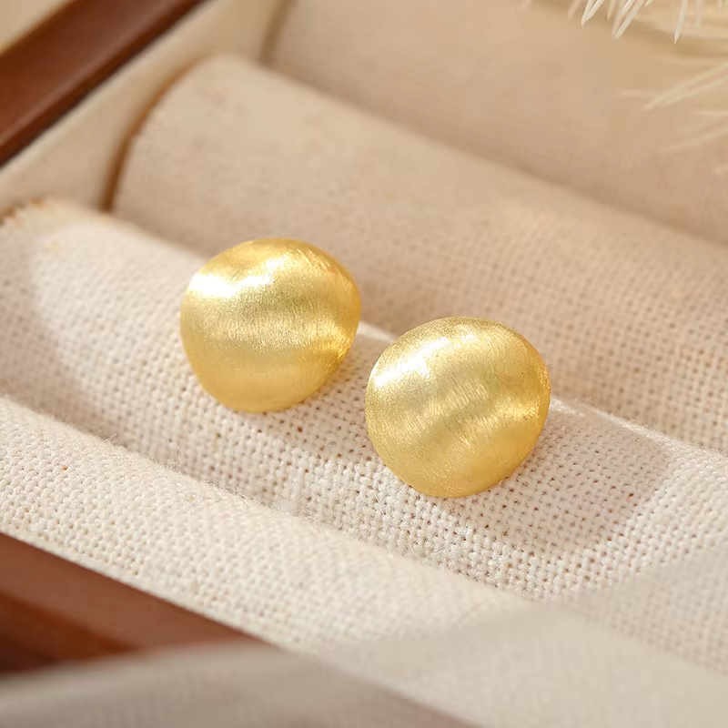 14K Gold Plated Frosted Ball Round Disc Stud Earrings for Women2