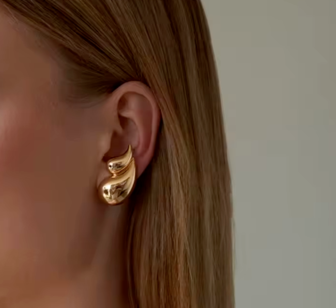 18K Gold Plated Stainless Steel Double Teardrop Exaggerated Style Stud Earrings7