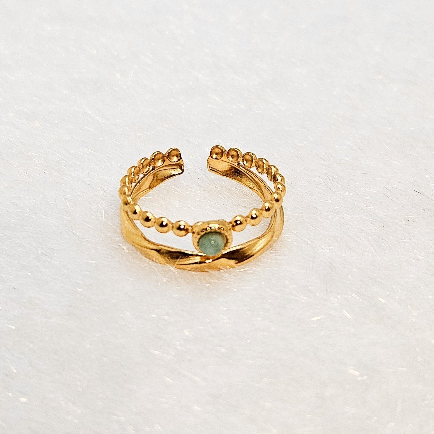 18K Gold Plated Adjustable Open Double Layer Amazonite Ring for Women4