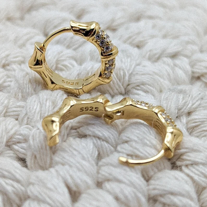 14K Gold Vermeil Design Hoop Earrings with Cubic Zirconia Accents for Women4