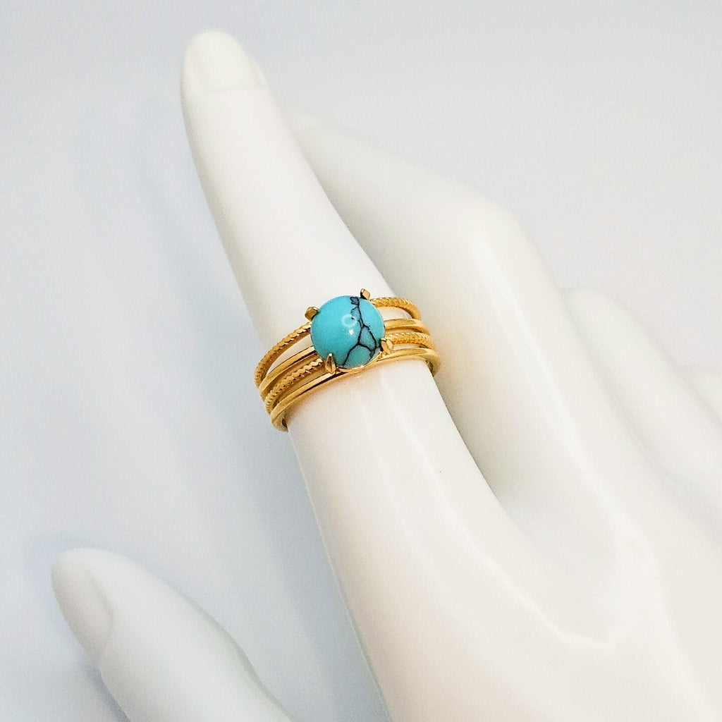 18K Gold Plated Open Turquoise Stone Ring, Stainless Steel Jewelry for Women5