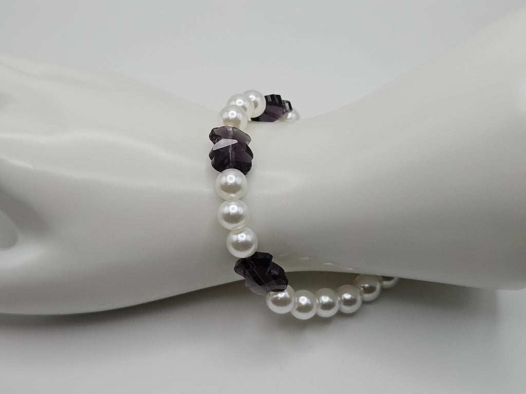 Dark Purple Acrylic Flower Bead Bracelet Faux Pearls 18K Gold Plated Jewelry0