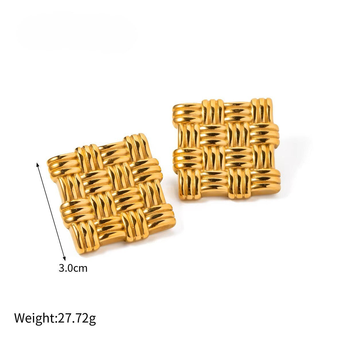 18K Gold Plated Stainless Steel Thick Square Woven Design Stud Earring for Women5