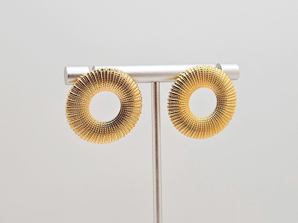 18K Gold Plated Stainless Steel Hollow Round Shaped Stud Earrings for Women1