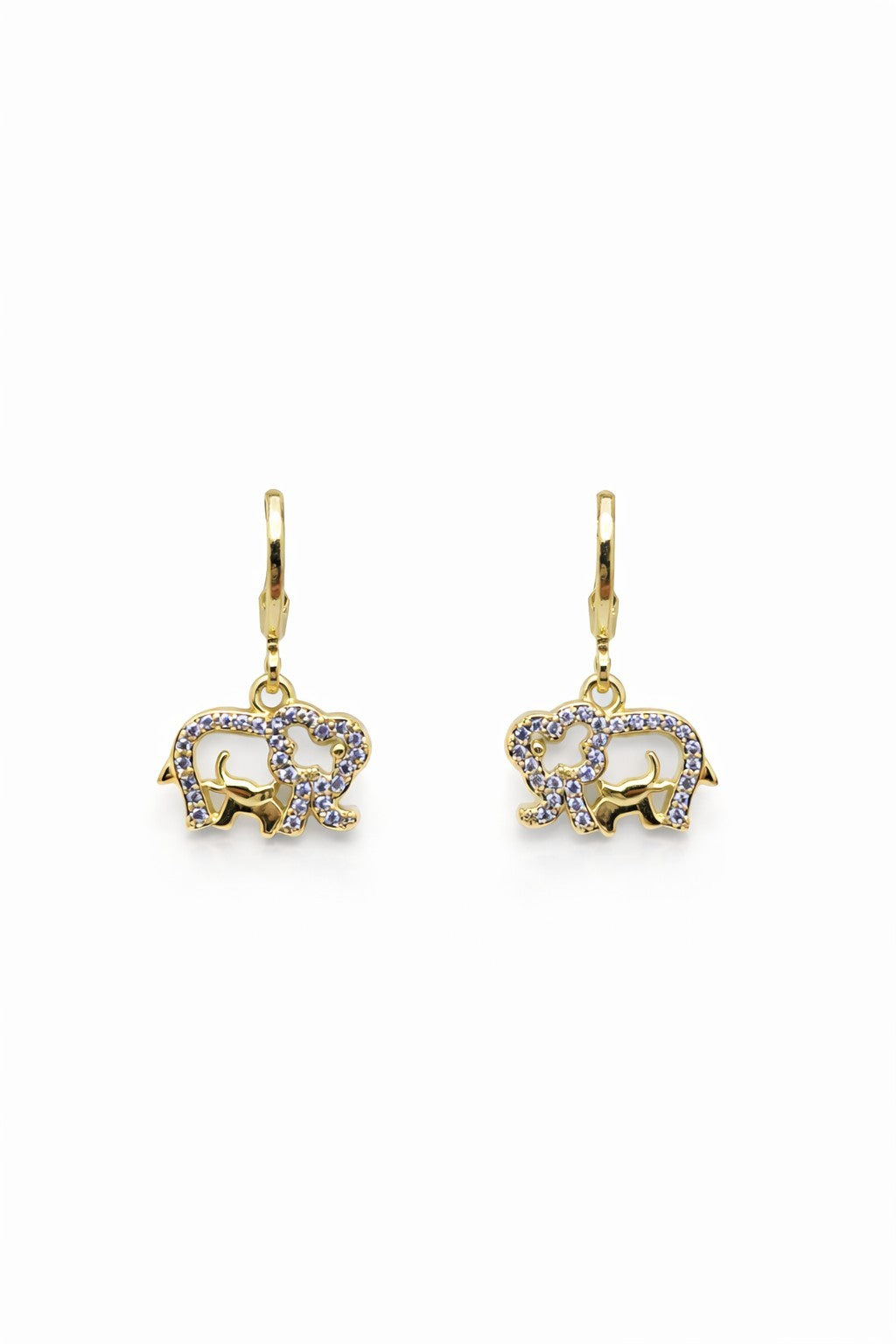 18K Gold Plated Elephant Jewelry Set Necklace and Earrings Purple CZ 18”1
