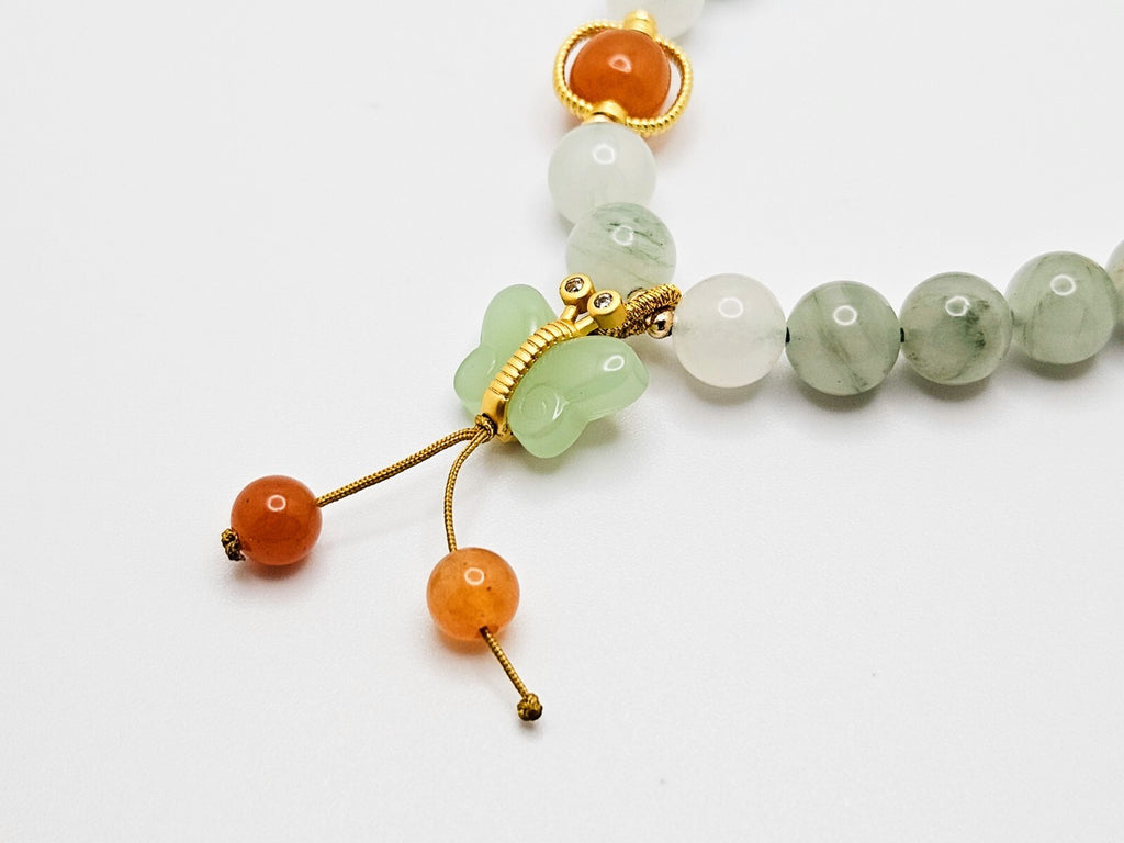 Natural White Jade Beaded Bracelet With Butterfly Charms, For Women Jewelry2