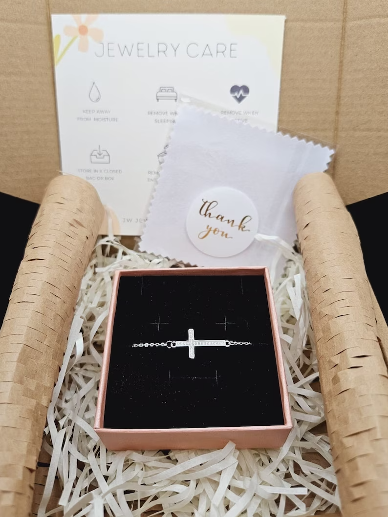 18k White Gold Plated Sterling Silver Cubic Zirconia Cross Bracelet5