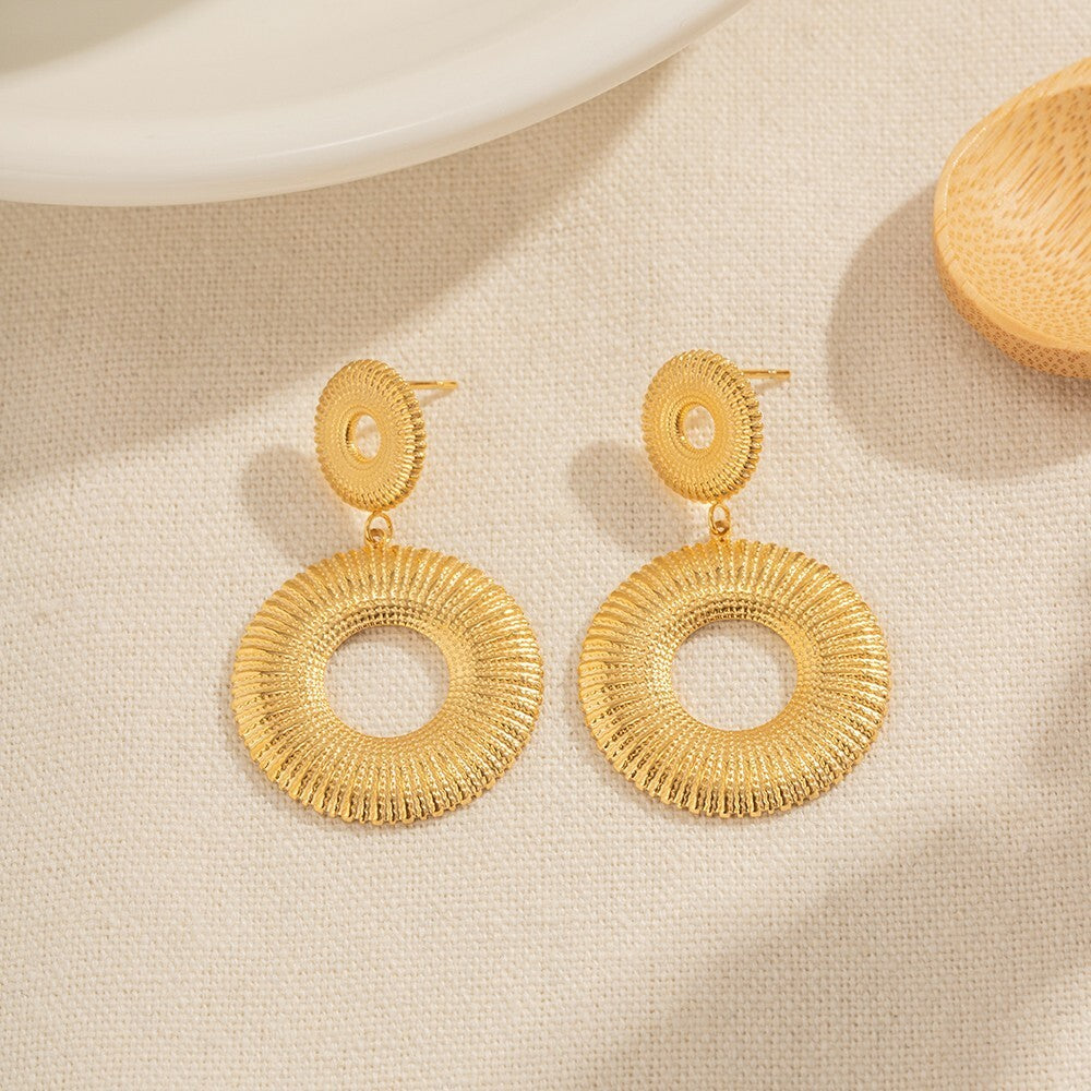 18K Gold Plated Stainless Steel Double Circle Stud Drop Earrings for Women0