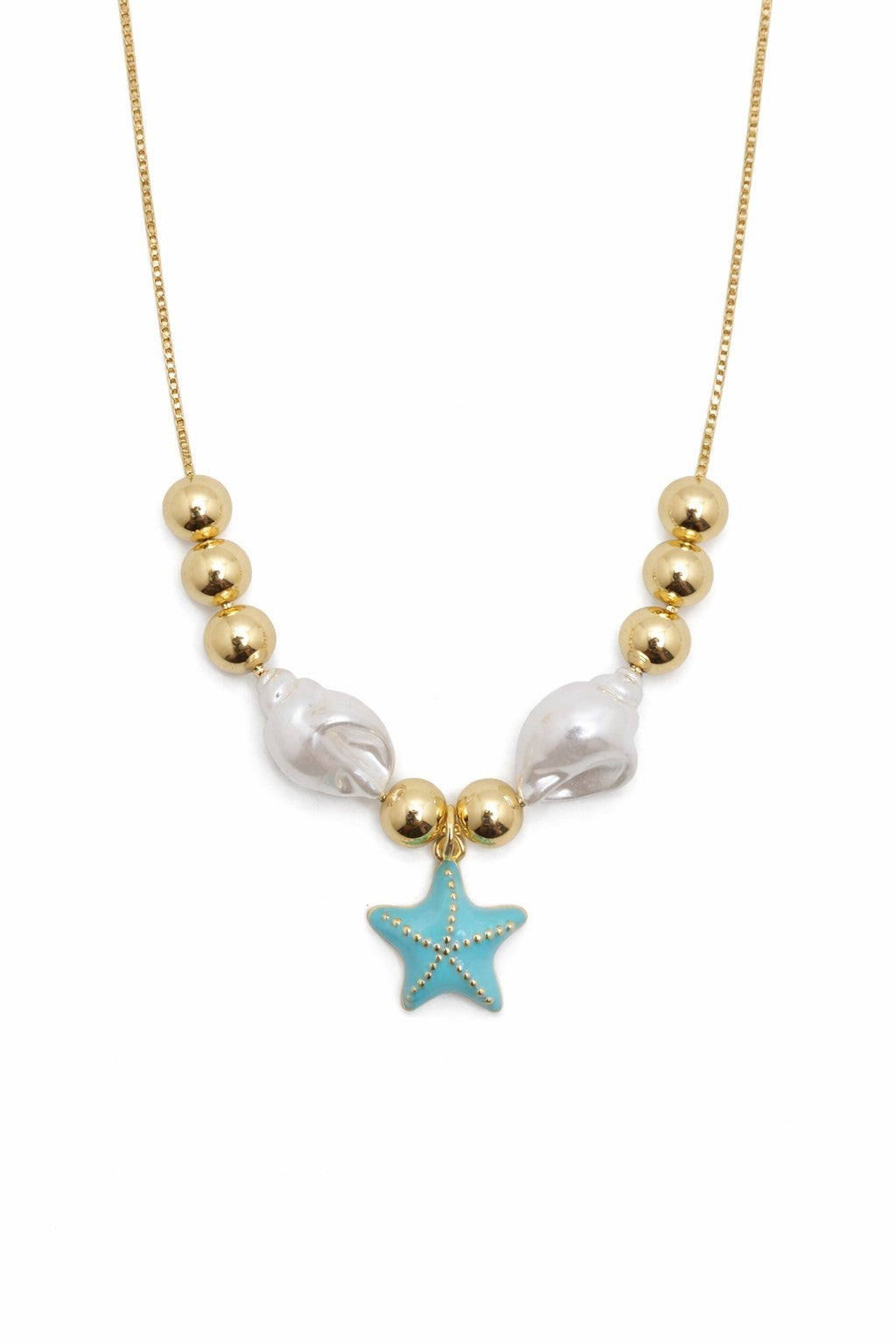 18K Gold Plated Pearl Starfish Necklace & Earrings Set Adjustable Choker for Her3