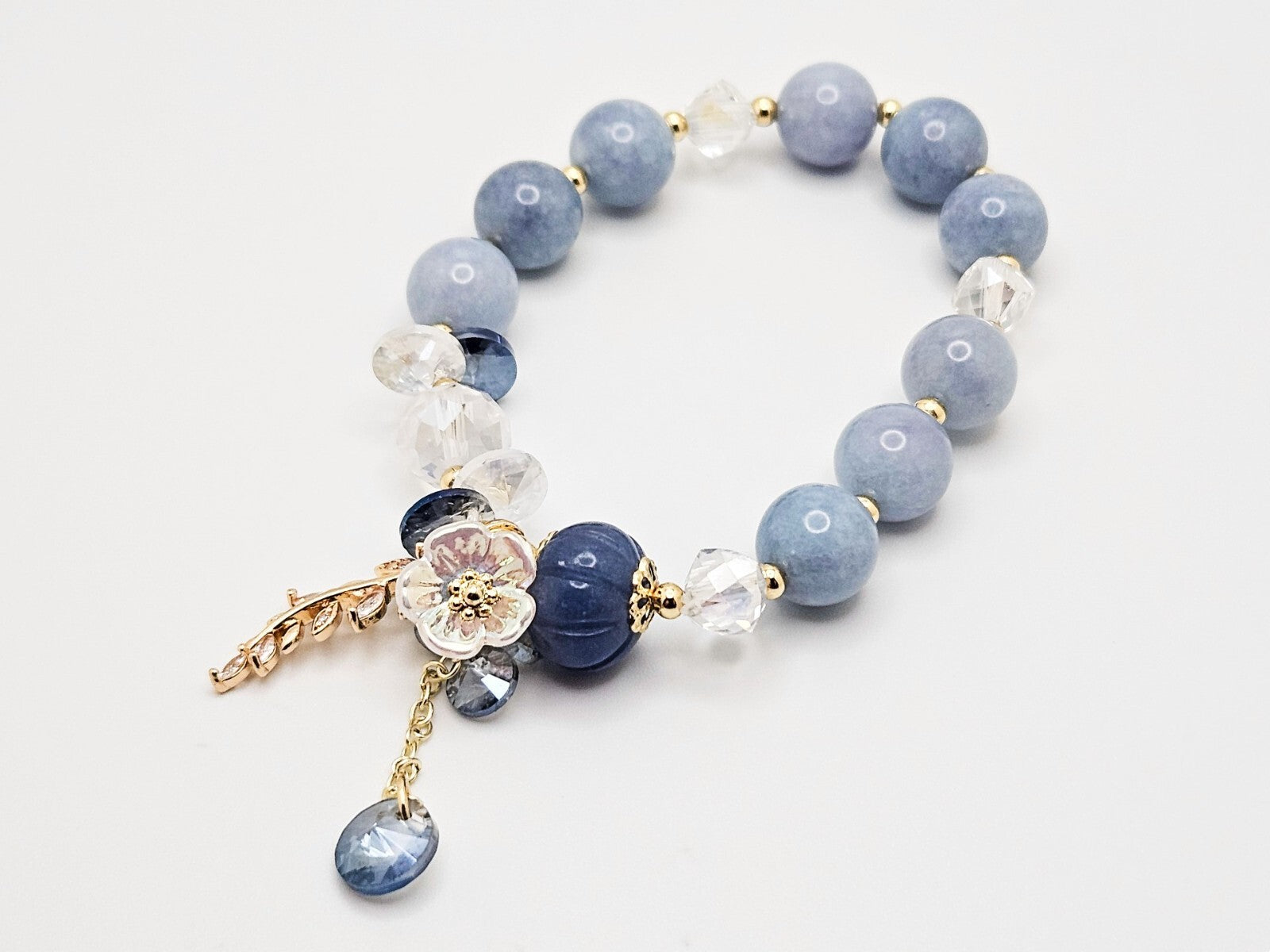Color Stone Flower Leaf Pendant Crystal Bracelet, Cute Beads for Women & Girls0