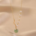 18K Gold Plated Curved Pearl and Light Green Jade Necklace for Women0