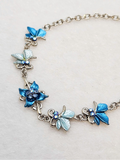 Enamel Rhinestone Flower and Half Butterfly Design, Silver Link Chain Bracelet0