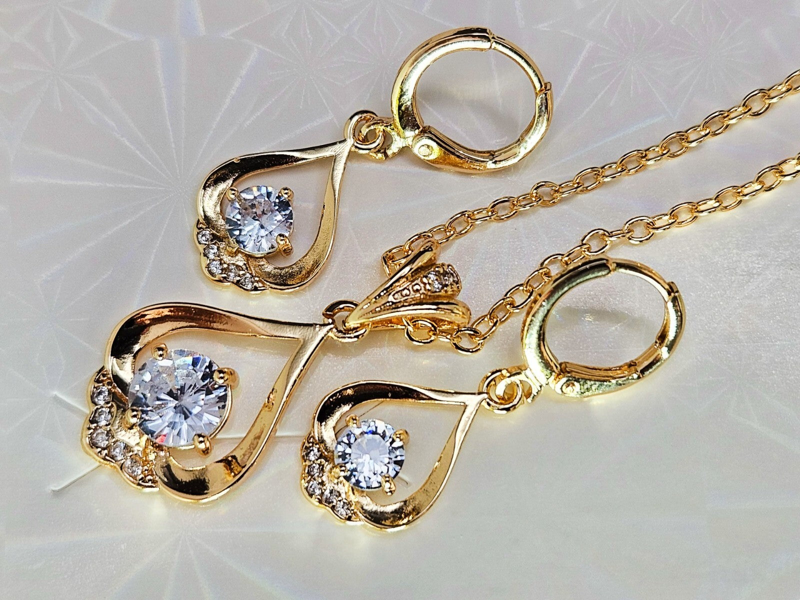 Necklace and Earring set 3 piece 18K Gold Plated with White/Clear Cubic Zirconia1