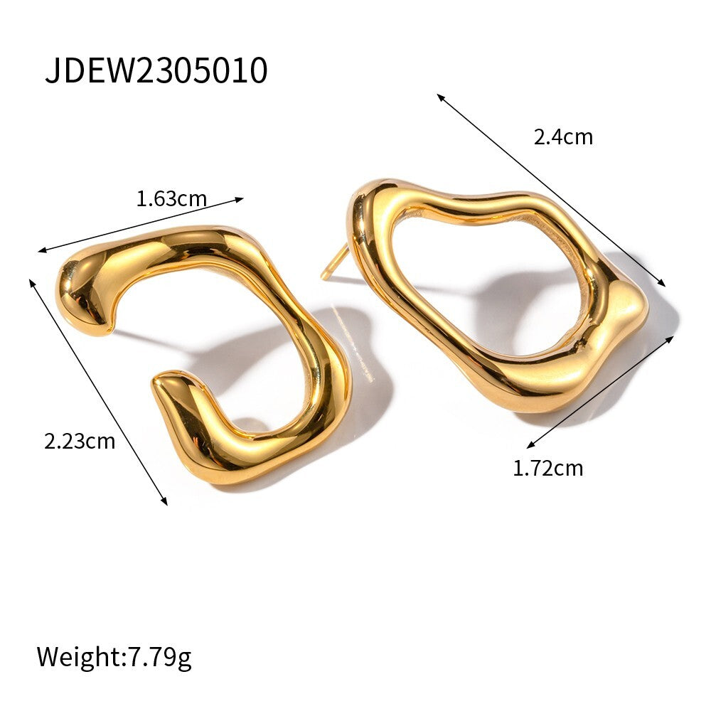 18K Gold Plated Stainless Steel Irregular Circles Earrings, Trendy Studs Jewelry6