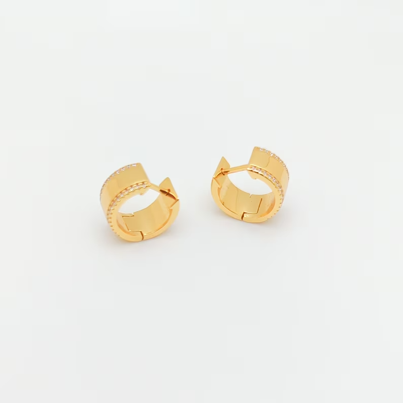 18K Gold Plated Wide Huggie Hoop Earrings with Cubic Zirconia Border for Women4