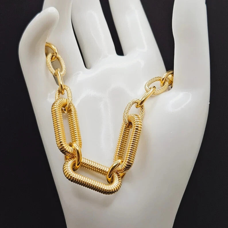 18K Gold Plated Stainless Steel Paper Clip Bracelet Chunky Chain for Women3