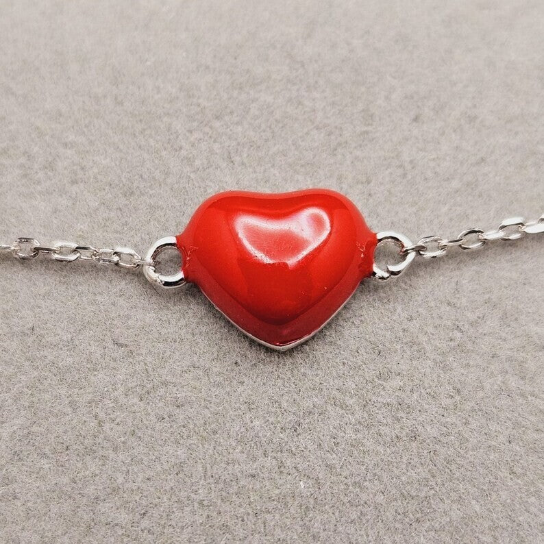 Red Enamel Heart, 925 Sterling Silver Women's Bracelet0