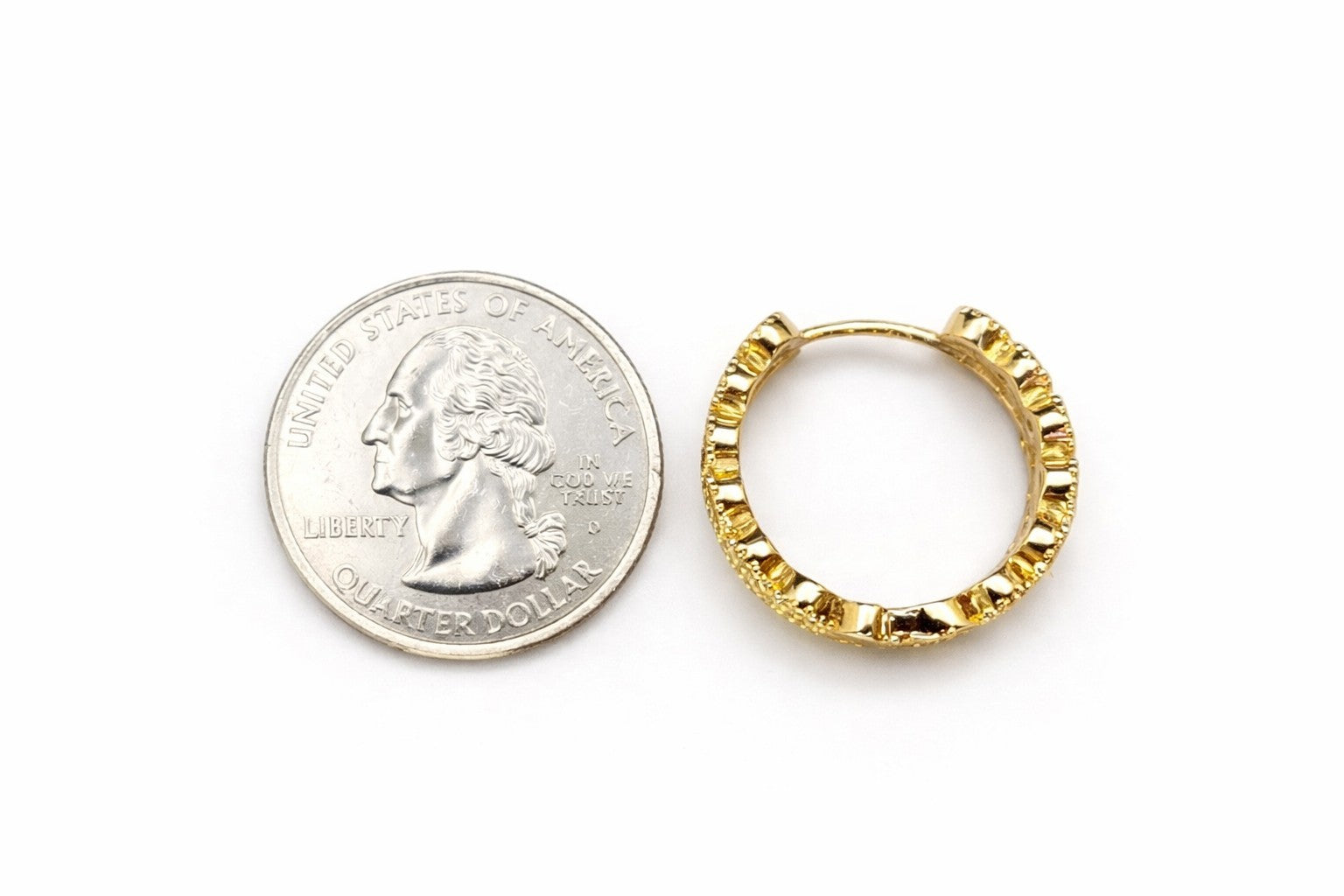 18K Gold Plated Brass Hoop Earrings Citrine Color Cubic Zirconia Stones1