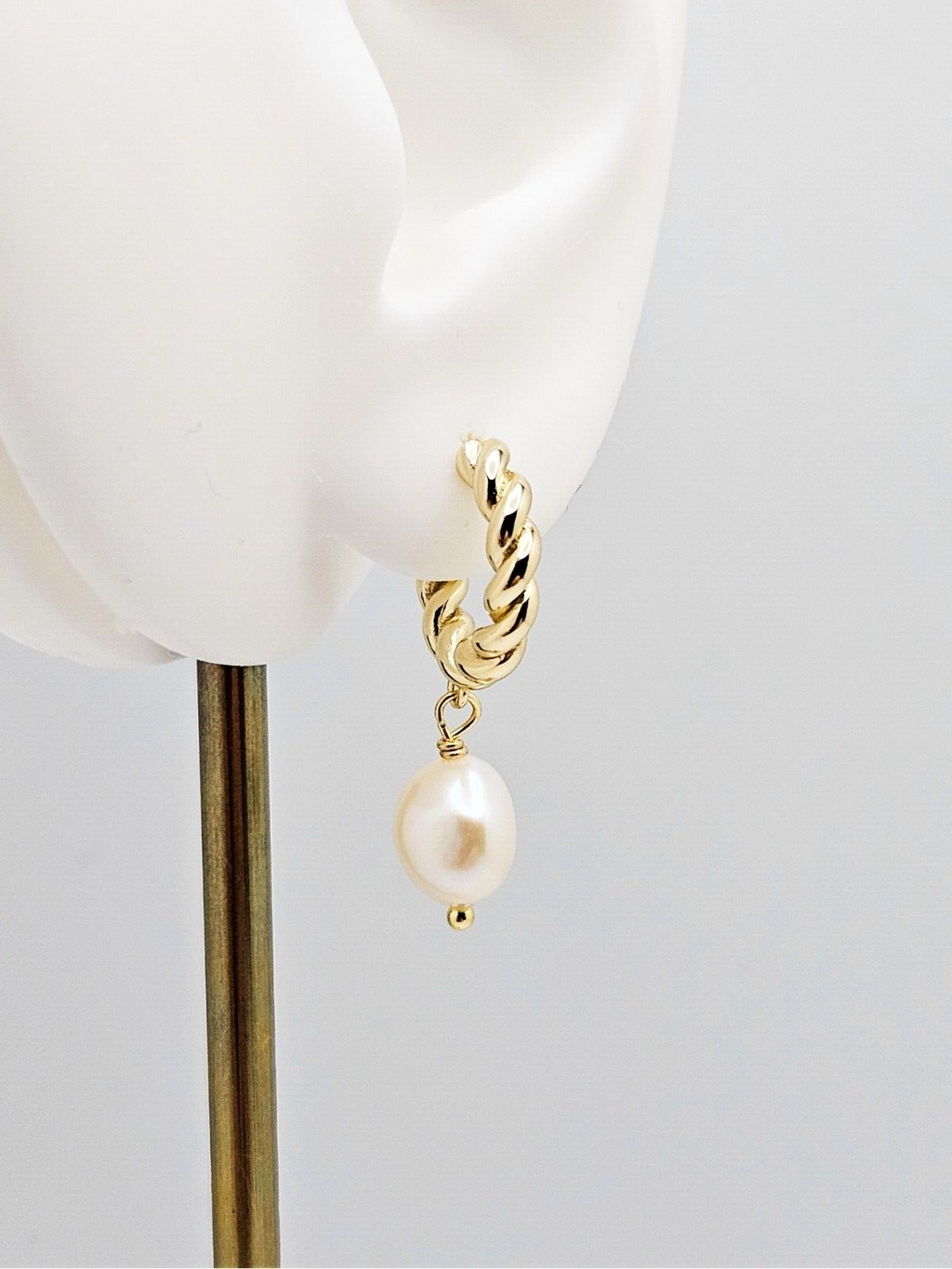 14K Gold Plated, Cultured Freshwater Baroque Pearl Stud Hoop Earrings5