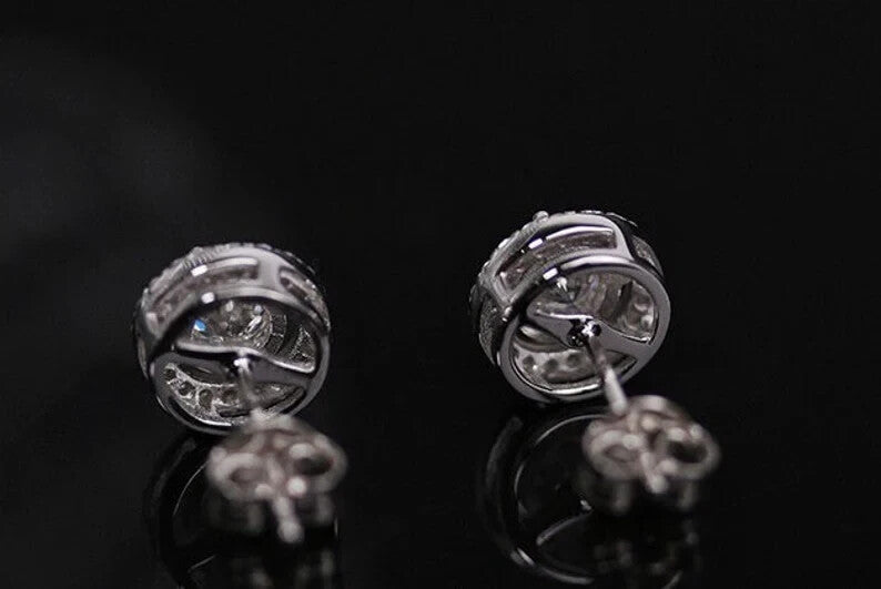 18k Gold Plated Sterling Silver Moissanite Halo Stud Earrings4
