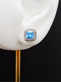 925 Sterling Silver Sparkling Blue Zircon Stud Earrings for Women0