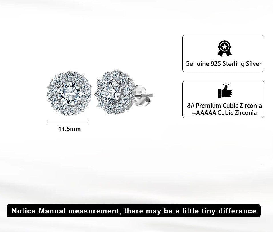 925 Sterling Silver Cubic Zirconia Halo Stud Earrings for Women3