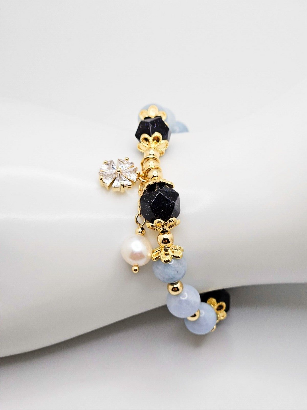 18K Gold Plated Bracelet with Cubic Zirconia Snowflake and Pearls1