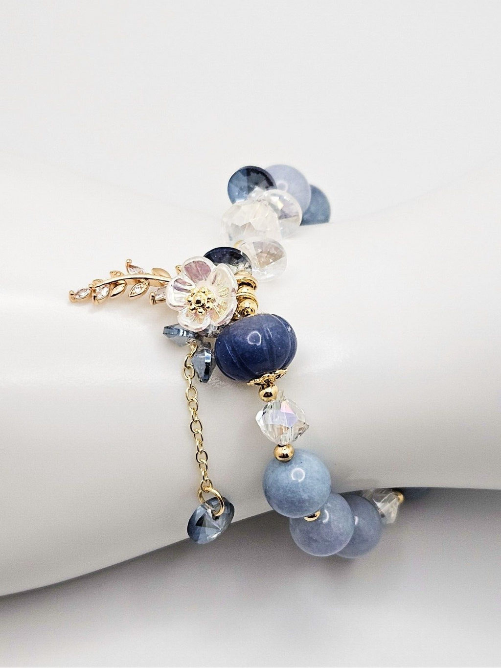 Color Stone Flower Leaf Pendant Crystal Bracelet, Cute Beads for Women & Girls3