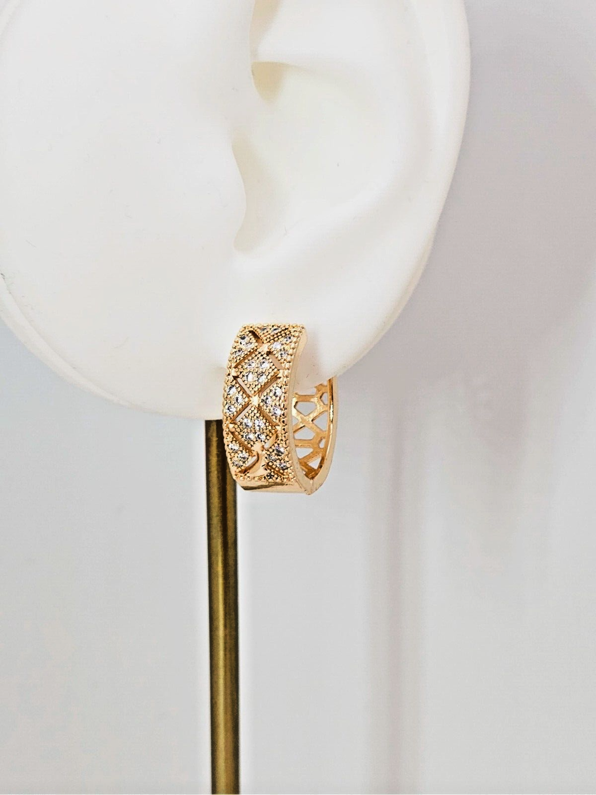 18K Gold Plated Design Hoop Earrings, with Clear Cubic Zirconia2