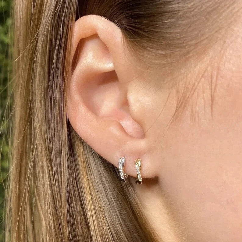 18k Gold Plated Sparkling Cubic Zirconia Mini Hoop Earrings for Kids or Adults5