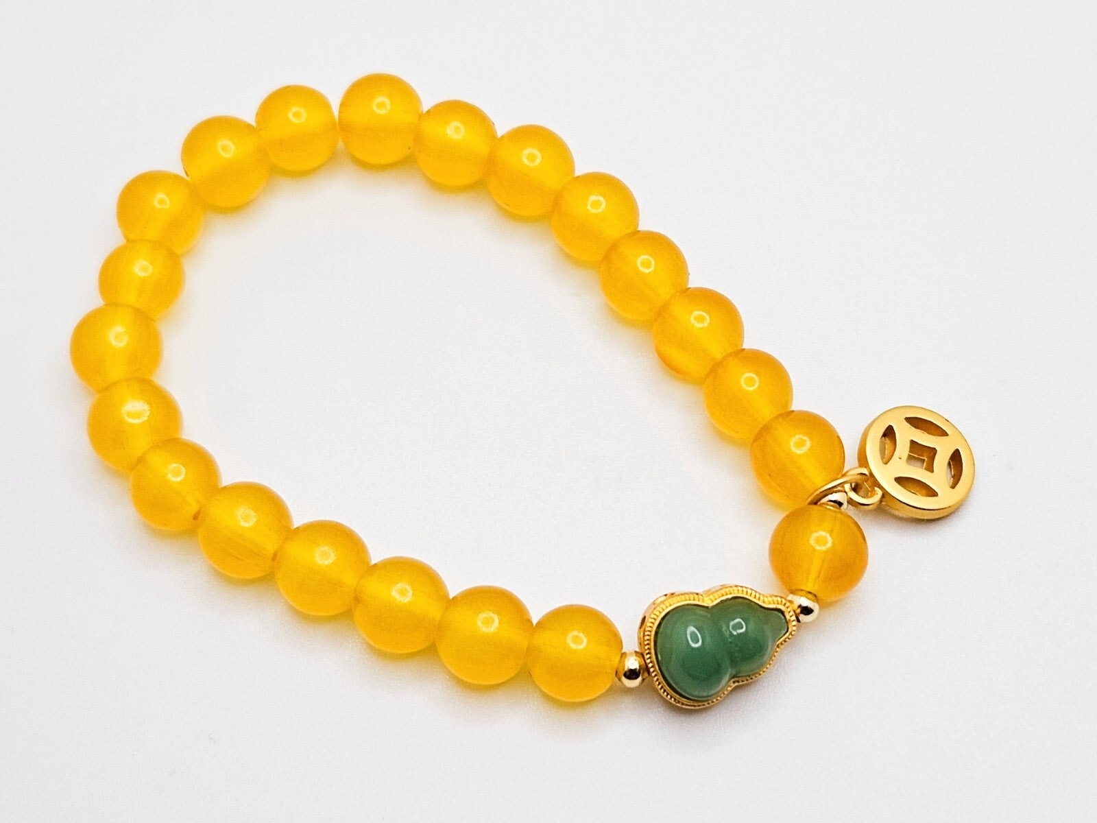 Natural Yellow Agate Beaded Bracelet, Gourd Shape Charms, Adjustable Bracelet0