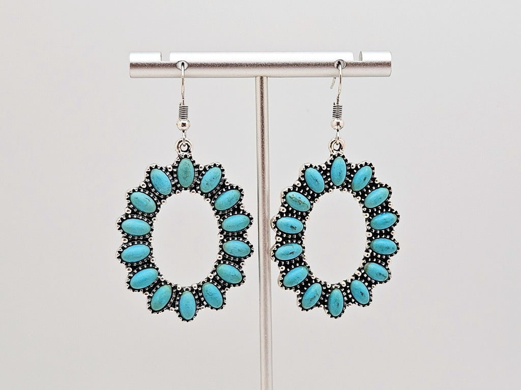 Silver Plated Vintage Turquoise Open Circle Drop Dangle Earring for Women0