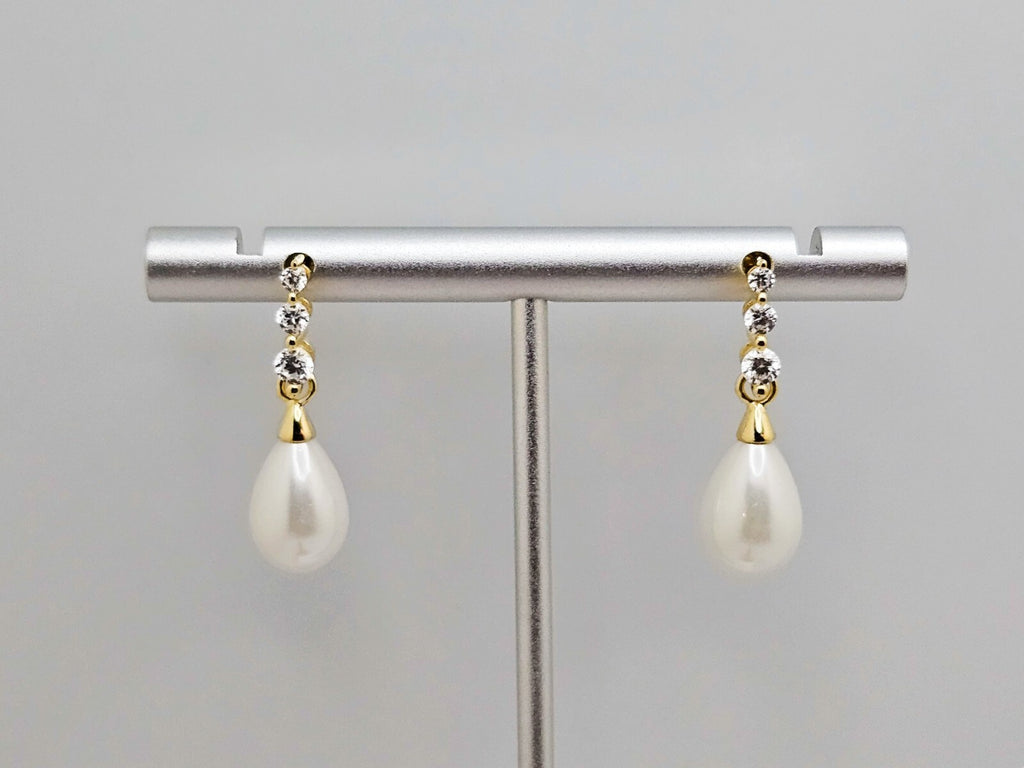 18K Gold Plated Cubic Zirconia Pearl Stud Drop, Elegant Earrings for Women2