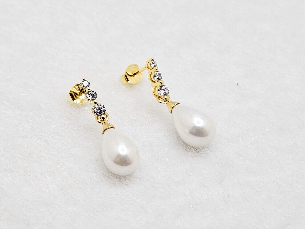 18K Gold Plated Cubic Zirconia Pearl Stud Drop, Elegant Earrings for Women0